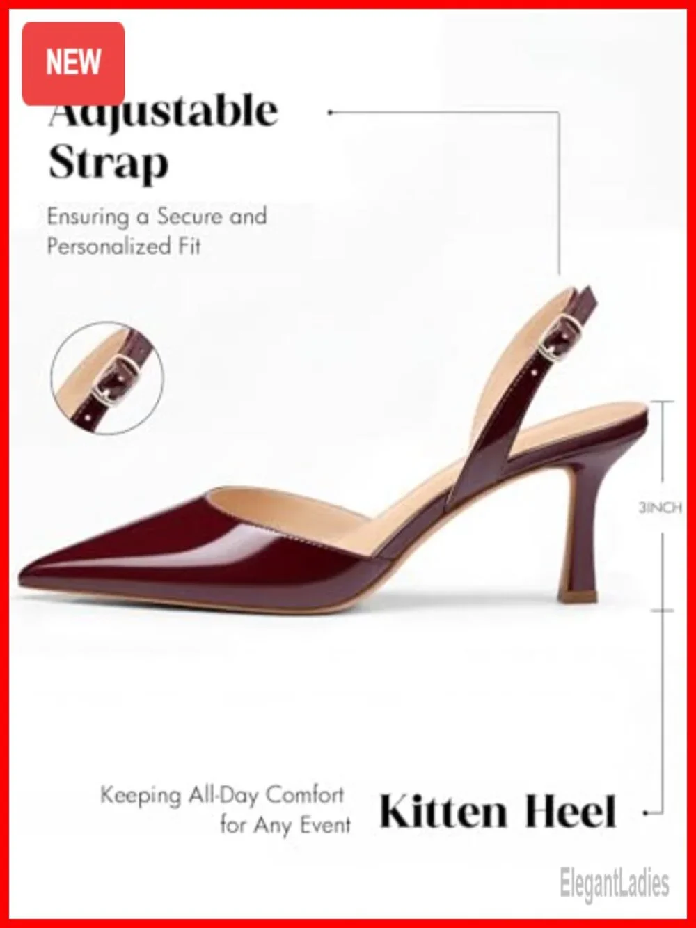 Coutgo Womens Slingback Kitten Heels Closed Pointed Toe Pump Faux Leather